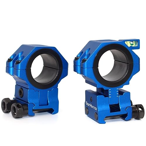 WestHunter Optics Precision Picatinny Scope Rings, 34 mm Tube Adjustable Height Scope Mount with Bubble Level, 30 mm & 25.4 Adapter | Blue