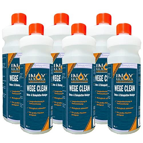 INOX® Wege Clean Steinreiniger Konzentrat, Gründbelagentferner, Algenentferner für Außenbereich - 6 x 1 Liter