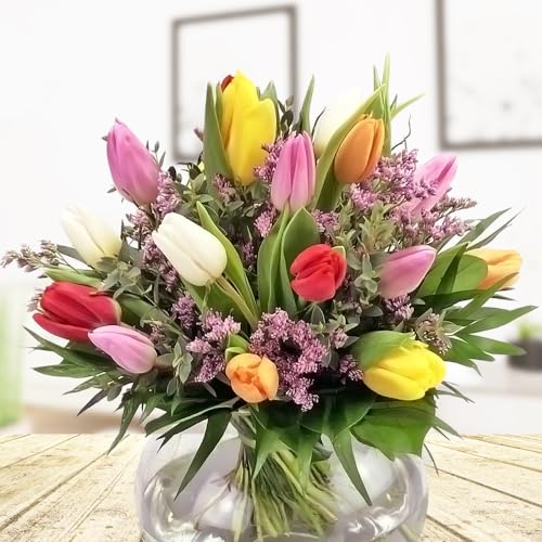 Bunter Tulpenstrauß - Großer Blumenstrauß mit 20 bunten Tulpen - Inklusive Grußkarte # Blumen # Bunte Tulpen # Blumenstrauß # Tulpenstrauß # Frühling