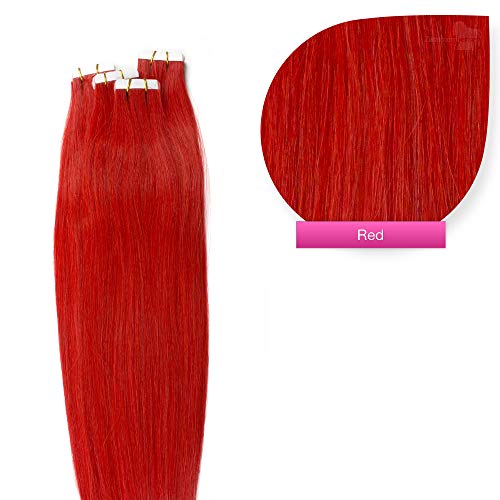 Tape In On Tressen Echthaar Extensions 60cm 30 x 2,5g Rot rote Tresse Haarverlängerung
