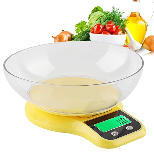 Elektronische Waage,Küchenwaage, digitales Kochen Multifunktionswaage für Lebensmittel mit Schale LCD-Display(Gelb)