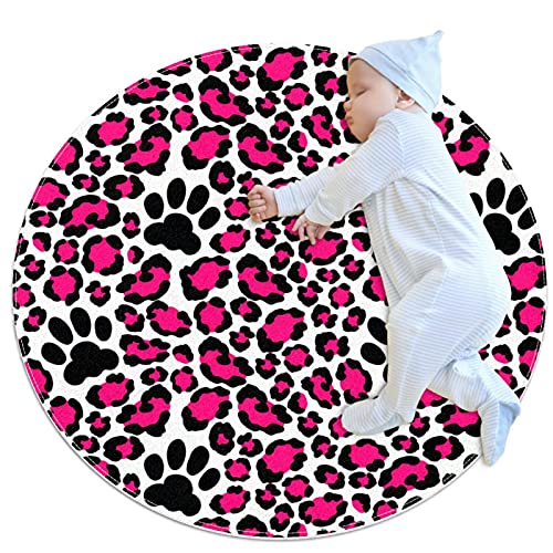 Kinder Krabbelmatte Rosa Leopardenmuster Runde weiche moderne Teppiche für rutschfeste Böden für Raumdekorationen 100x100cm