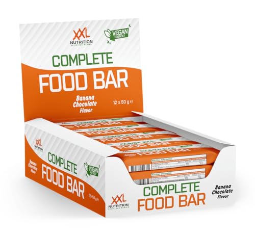 XXL Nutrition - Complete Food Bar - Bananen Schokoladenaroma, Pflanzlich, Vegan Freundlich, 100% Natürliche Inhaltsstoffe aus echtem Essen, Eiweissriegel - 12-pack