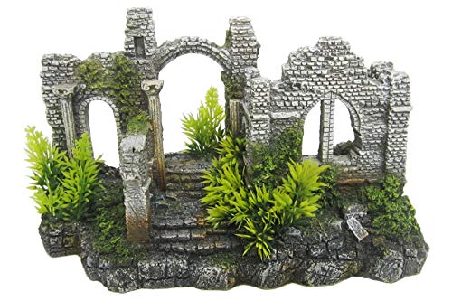 CLASSIC Aquarium-Dekoration für Aquarien, Design "Ruinierte Schlossmauer mit Pflanzen"