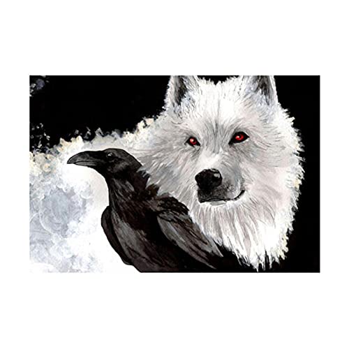 ZHUANGSHIHUA Poster Druck Wandkunst Bilder Schwarzer Rabe Weißer Wolf Leinwand Malerei Aquarell Tier Wohnzimmer Dekor (70x120cm) Rahmenlos