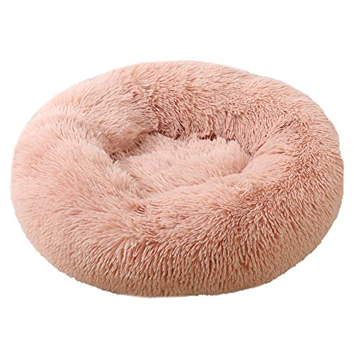 XDKS Donut-Katzenbett aus Plüsch, rund, selbstwarm, beruhigend, Haustierbett, weiches Welpen-Sofa, rutschfeste Unterseite, maschinenwaschbar (2XL, Hautpuder)