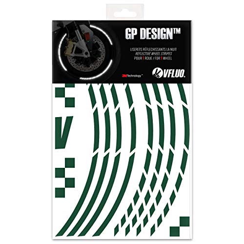 VFLUO GP Design™, Motorrad Retro reflektierende Felgenrandaufkleber Kit (1 Felge), 3M Technology™, 7mm breit, Dukelgrün