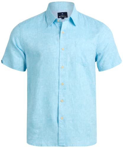 Ben Sherman Men's Linen Shirt - Classic Fit Short Sleeve Button Down Woven Linen Shirt (S-XL), Size Medium, Norse Blue