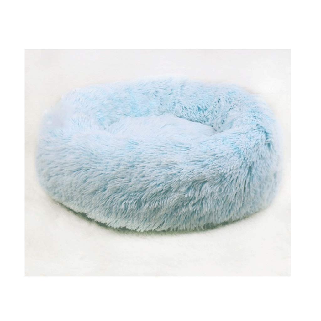 MMAWN Plüsch Rundes Haustierbett for Kleine Hunde, Mini Mittelgroße Hundebett Selbst Erwärmend Herbst Winter Indoor Snooze Schlafen Gemütliche Kitty Teddy Kennel (Blau) (Size : 66 * 66 * 18cm)