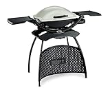 Weber Q2000 Gasgrill, 55 x 39 cm, mit Standfuss & ausklappbaren Seitentischen, Titan (53060379)