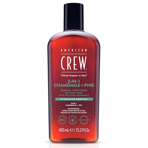 AMERICAN CREW – 3-in-1 Chamomile & Pine Shampoo, Conditioner & Body Wash, 450ml, Pflegeshampoo und Duschgel für Männer, Produkt für die tägliche Reinigung von Körper und Haar