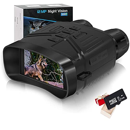 Digitales Nachtsichtgerät, 1080p Full HD-Video 5x Digital Zoom 656ft/200M Erkennungsweite 3" TFT Bildschirm Infrarot Nachtsicht Wasserdichtes Fernglas mit 32G Speicherkarte für Jagd Camping