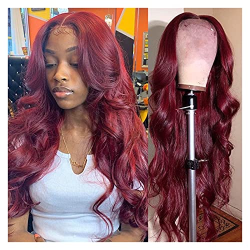 13×6 Body Wave Lace Front Wig Human Hair Wigs for Women Frontal Bob Pre Plucked Brazilian Lace Front Wig Light Brown Lace (Density : 99J Lace Wig 180% Stretched Length : 28inches) (30inches 99J Lace
