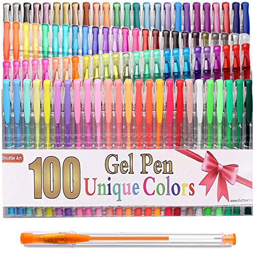 Gracetop 100 Stück Glitzer Gelschreiber Gelstifte Multicolor Gel Stift Set für Erwachsene Frbungsbücher Zeichnung Malbücher, metallic, neon, glitter, Wasserkreide