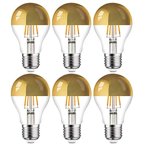 NCC-Licht 6 x LED Filament Leuchtmittel Birnenform 4W = 40W E27 Kopfspiegel Gold warmweiß 2700K