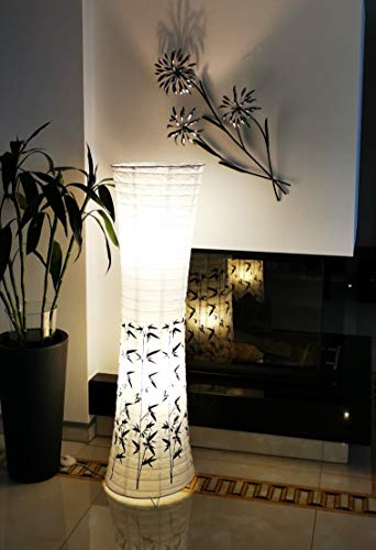Trango TG1217 Modern Design Stehlampe *PEKING* Reispapier Lampe mit Bambus Dekor, Stehleuchte 125cm Hoch, Wohnzimmer Deko Lampe, Stehlampe mit Lampenschirm incl. 2x E14 Lampenfassung