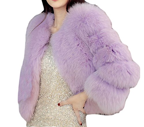 LaoZan Winter Mantel Kunstpelz Flauschiges Outwear Parka Fur Jacke für Damen - Violett - Medium