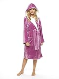 CityComfort® Bademantel Damen Super Soft Robe mit Fell gefütterte Kapuze Plüsch Bademantel für Frauen (S, Orchidee rosa)