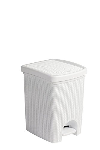 Tretmülleimer im Rattan Design mit herausnehmbaren Einsatz und 20 Liter Volumen im klassischen Weiß - für das Bad, die Küche oder das Büro