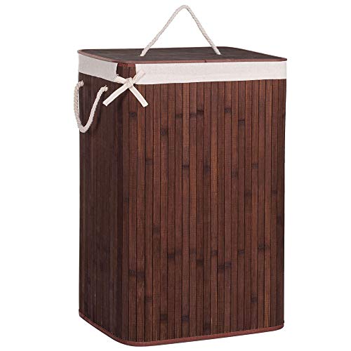 SPRINGOS Bambus Wäschekorb Deckel 1 Kammer 72 L Korb für schmutzige Wäsche Wäschebox mit herausnehmbarem Wäschesack Wäschesammler Ordnungshelfer mit Bambus-Deckel (Dunkelbraun 72 L)