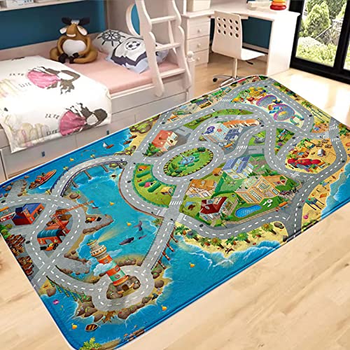 Sayla Teppich StraßE Kinderzimmer 130X180Cm Rutschfest Kinderzimmerteppich Spielmatte Schutzmatten Krabbeldecken Kinderteppich Deko Spielzeug FüR Kinder Junge