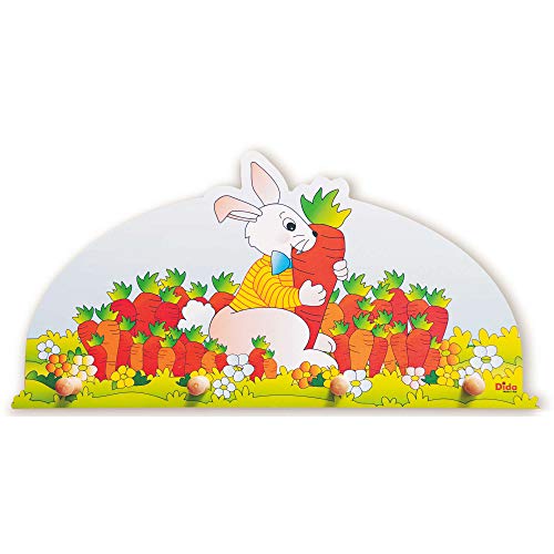 Dida - Wandgarderobe Für Kinder Aus Holz, Dekoriert Mit Einem Kaninchen Für Das Kinderschlafzimmer