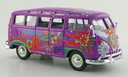 VW T 1 Samba Bus, Hippie, lila , mit Dekor, Modellauto, Fertigmodell, Maisto 1:24