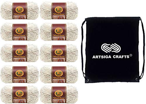 Lion Brand Knitting Yarn Wool-Ease Wheat 10 Knäuel Factory Pack (gleiche Farbstofflose) 620-402 Bundle mit 1 Artsiga Crafts Projekttasche