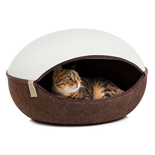 CanadianCat Company ® | Katzenhöhle, Katzennest Creme-braun - das Katzenbett aus Filz mit Stil Filzbett für die Katze 52 x 45 x 33 cm
