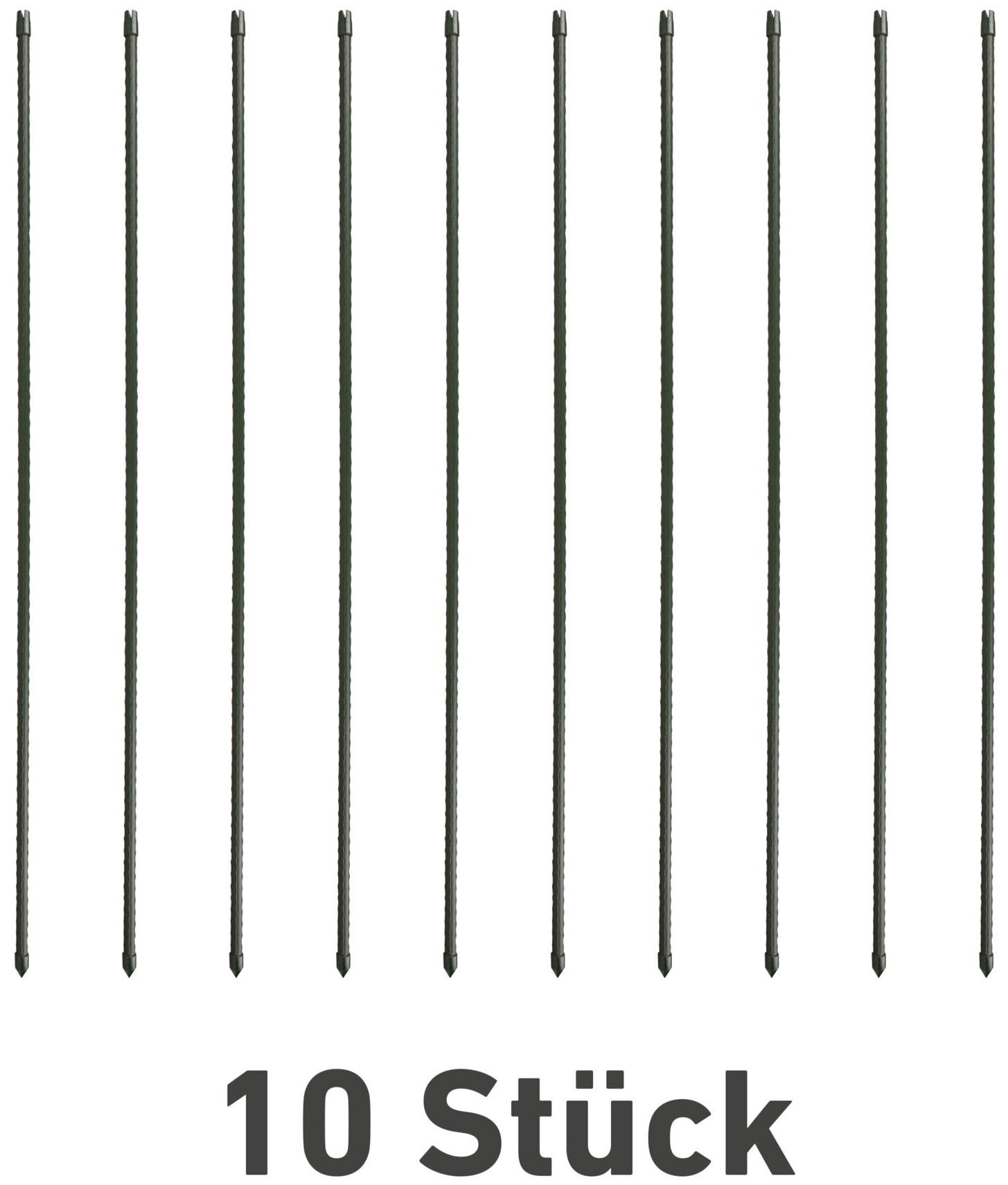 Windhager Stahl-Pflanzstab SET, Stahl-Rankstab, Pflanzenstütze, Rankhilfe, Pflanzstäbe, Tomatenstäbe, Grün, 10 Stück, 180 cm, 89119