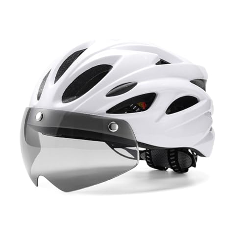 Flcivsh Fahrradhelm, Fahrradhelm mit RüCklichtbrille, Verstellbarer Mountainbike-Helm für Erwachsene, MäNner und Frauen, Weiß