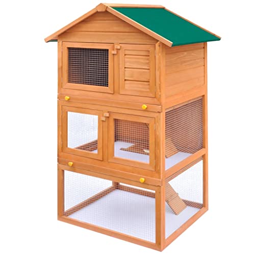 Kaninchenstall für den Außenbereich, Kleintierhaus, Haustierkäfig, 3 Schichten, Holz, geräumiges Layout
