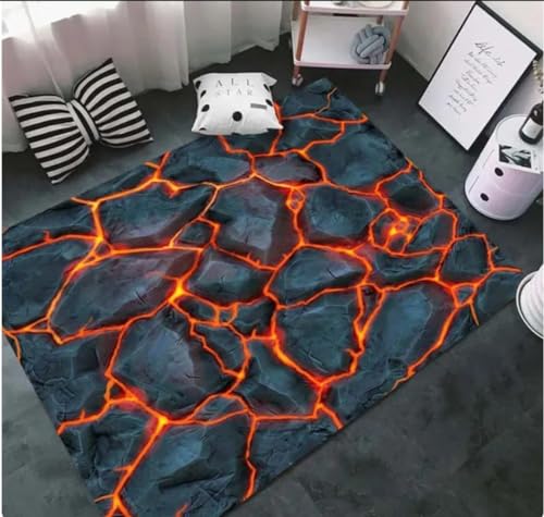 IZREEL Magma Vulkan Lava Liquid Rock Bereich Teppiche Für Wohnzimmer Schlafzimmer Dekoration Home Teppich Kinder Zimmermatte Anti-Rutsch Teppich 140X200Cm