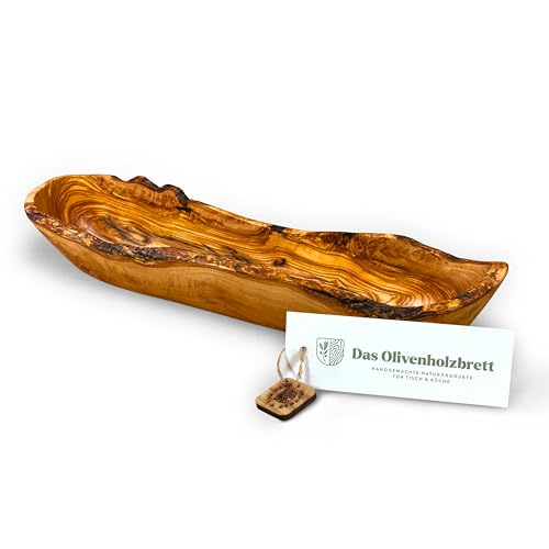 das Olivenholzbrett, Baguetteschale Olivenholz, Brotschale aus Holz, naturbelassener Rand, 35 cm