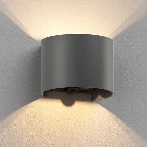 ledscom.de Wandleuchte RUNEL, Bewegungsmelder, für außen, anthrazit, IP65, Up & Downlight + LED Lampe 501lm, warmweiß
