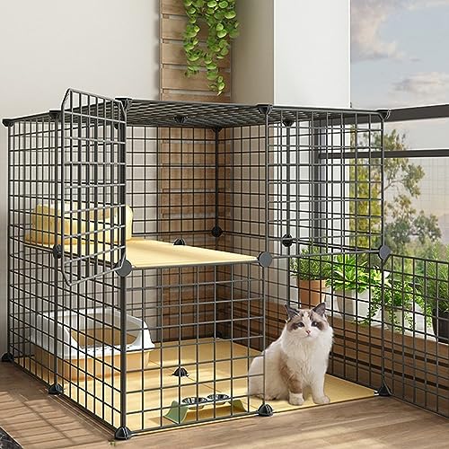 DIY Cat Cage Large Indoor Multi-layer Metal Cat Cage Easy To Assemble, Suitable For Small Rabbits, Cats, Puppies, Dog Cages, Small Animals, Balcony Cattery, Cat Carrier, Outdoor Cat Cage ( Color : Bla