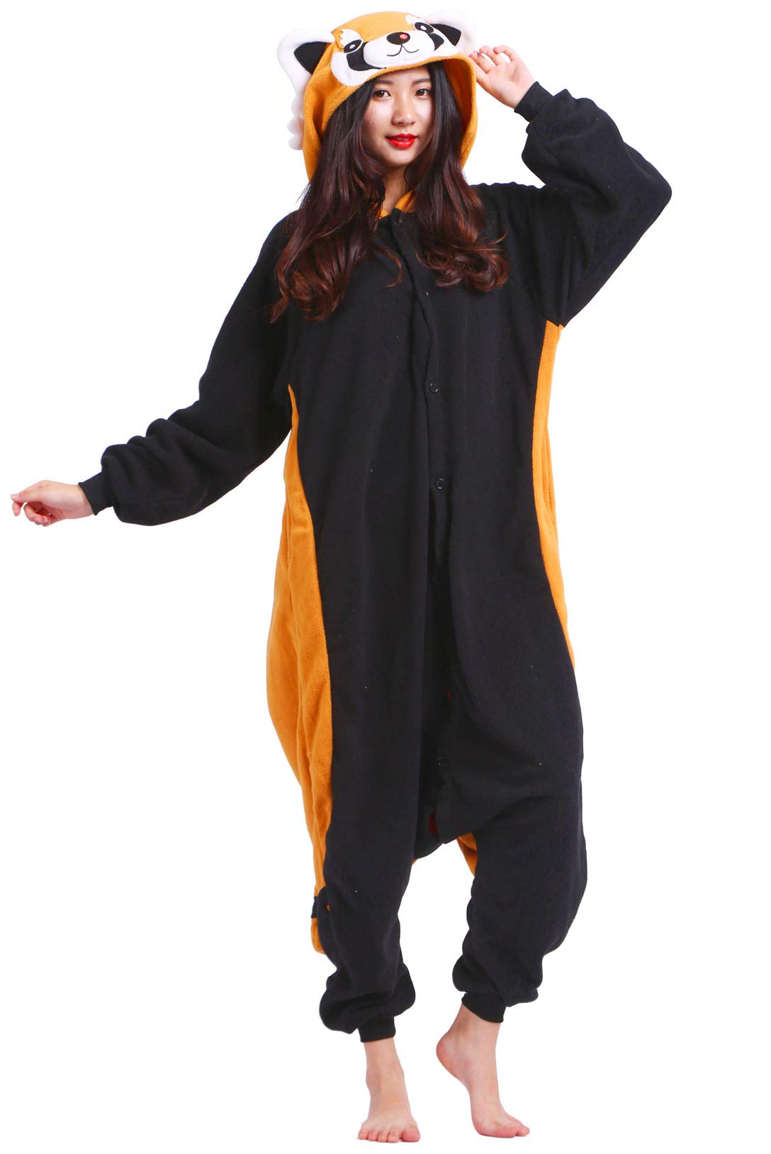 ULEEMARK Jumpsuit Onesie Tier Karton Kigurumi Fasching Halloween Kostüm Lounge Sleepsuit Cosplay Overall Pyjama Schlafanzug Erwachsene Unisex Rote Panda for Höhe 140-187CM