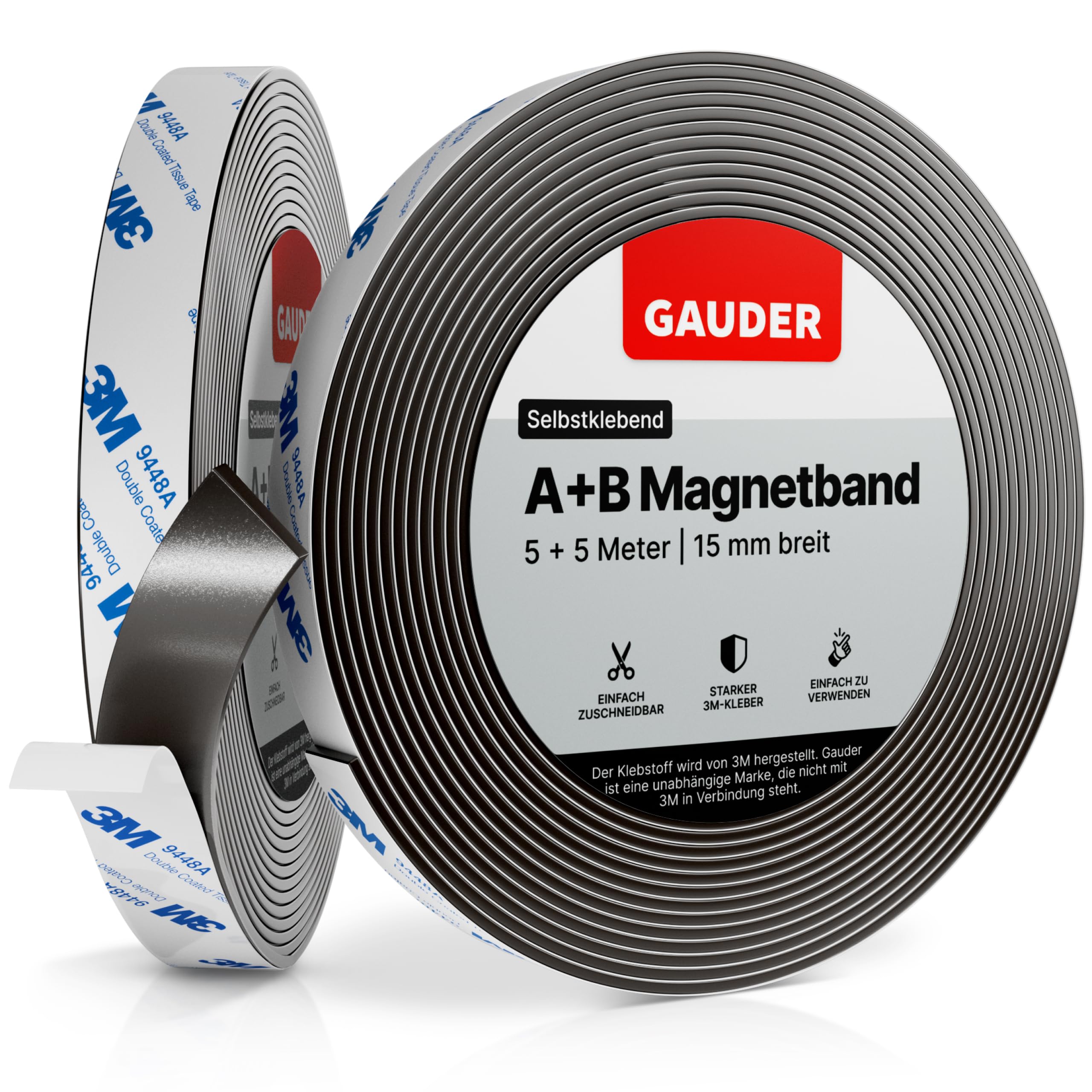 GAUDER Typ A + B Magnetband stark selbstklebend I Magnetstreifen | Magnetband für Fliegengitter & Vorhänge (5 m + 5 m)