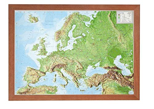 Europa klein 1:16.000.000 mit Rahmen: Reliefkarte Europa klein mit Holzrahmen