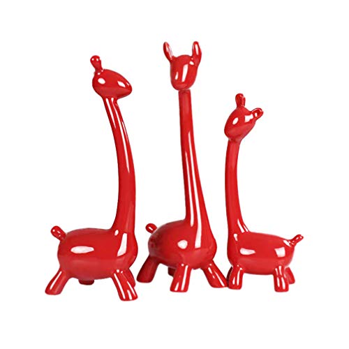 VOSAREA 3 stücke Keramik Giraffe statuen Giraffe Figuren Weihnachten Geburtstagsgeschenke Desktop Dekoration für büro Wohnzimmer Schlafzimmer rot