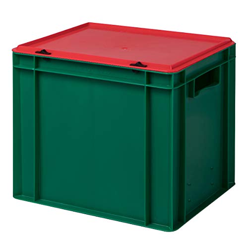 1a-TopStore Aufbewahrungsbox Weihnachts-Edition rot mit grünem Deckel, 40x30x33,1 cm, aus hochwertigem Kunststoff