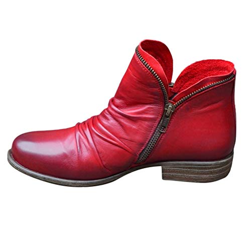 Stiefel Frauen Mode Casual Retro Solid Colors Kurzer Knöchel Reißverschluss Schuhe (41,rot)