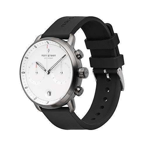 Nordgreen Skandinavische Design Herren Uhr Analog Quarz Anthrazit | Weißes Ziffernblatt | Schwarzes, auswechselbares Silikon Armband | Modell: Pioneer