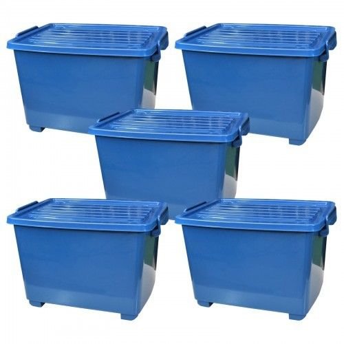 Set: 5 x 18 Liter Box mit Rollen/Allzweckbox/Aufbewahrungsbox mit Deckel -blau-