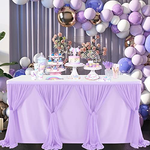HBBMAGIC DIY Tüll Tischrock Hell Violett, 275cm×76cm Party Dekoration Tüll Tischröcke für Hochzeit Geburtstag Taufe Babyparty Bankett