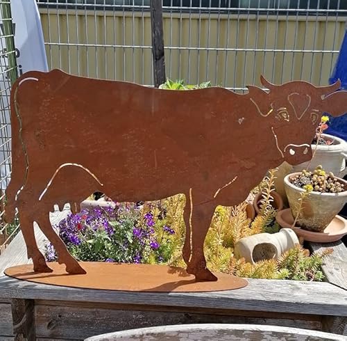 terracotta-toepfe-de NEU !! Kuh 65cm x 42cm aus Metall in Edelrostoptik Deko Garten Bauernhof Landleben Streichelzoo