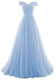 Romantic-Fashion Damen Ballkleid Abendkleid Brautkleid Lang Modell E270-E275 Rüschen Schnürung Tüll DE Hellblau Größe 46