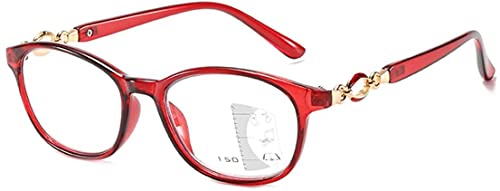 Photochrome Lesebrille, Bifokal Gleitsichtbrille, Blaulichtfilter Computerbrille, Sehstärke Sonnenbrille, Damen Vintage Brille, Entspiegelt Dioptrie +1,00 Bis +3,00 Red,+2.00