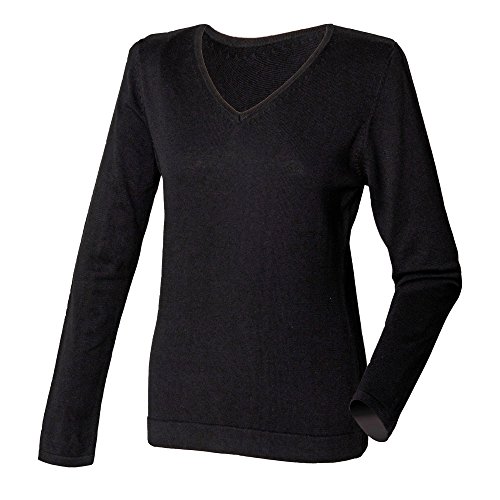 Henbury Damen Feinstrick-Pullover mit V-Ausschnitt (S) (Schwarz)
