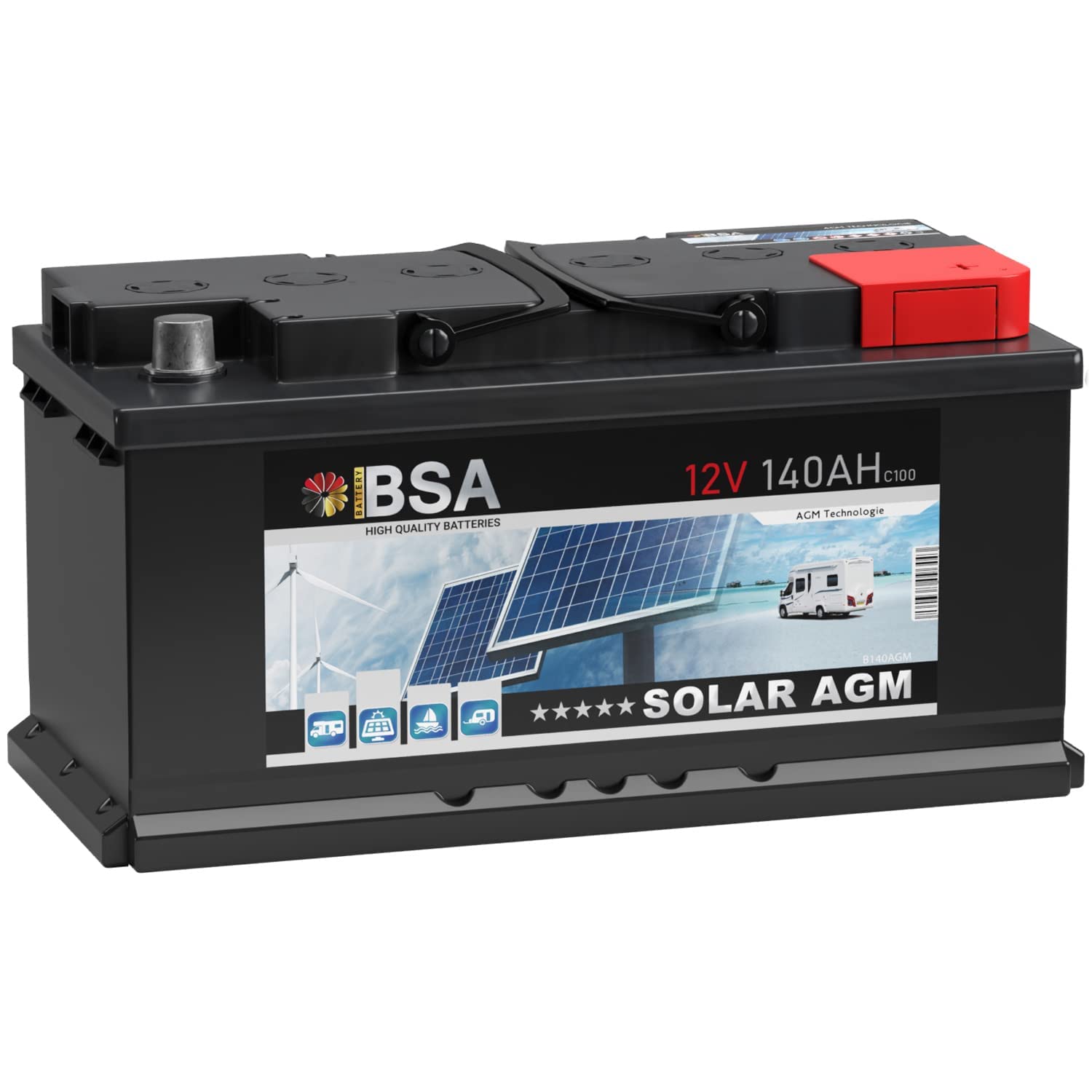 BSA AGM Batterie 140Ah 12V Solarbatterie Deep Cycle Wohnmobil Bootsbatterie zyklenfeste wartungsfreie VRLA Batterie ersetzt 120Ah 130Ah